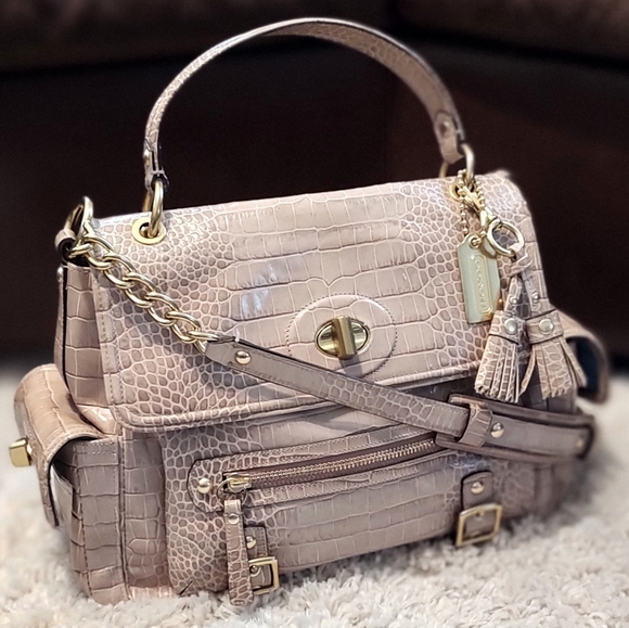 COACH Sydney Embossed Exotic Croc Flap Satchel Limited Edition Pearl RARE 14615 - Picture 2 of 16